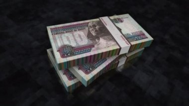 Mısır Pound para yığını. Mısır 'da ekonomi, bankacılık, ticaret, kriz, durgunluk, borç ve finansman kavramları. 100 EGP banknotları canlandırmayı desteler.