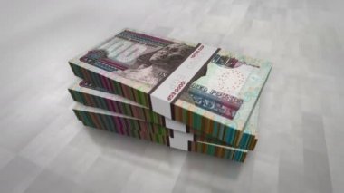 Mısır Pound para yığını. Mısır 'da ekonomi, bankacılık, ticaret, kriz, durgunluk, borç ve finansman kavramları. 100 EGP banknotları canlandırmayı desteler.
