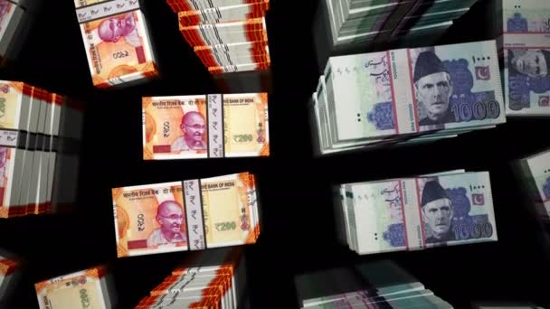 Ινδία Και Πακιστάν Rupee Χρήματα Σημειώσεις Πακέτο Βρόχο Έννοια Της — Αρχείο Βίντεο