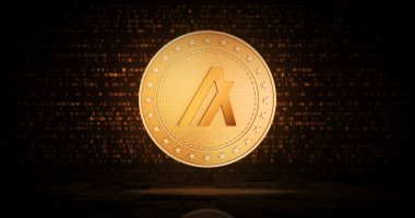 Algorand Algo kripto para birimi sembolü yeşil ekranda altın para. Soyut konsept 3d illüstrasyon.