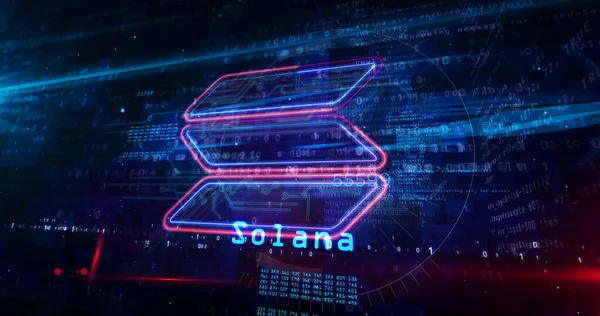 Solana Neon Νοηματική Έννοια Sol Συμβολική Κρυπτογράφηση Blockchain Νόμισμα Fintech — Φωτογραφία Αρχείου