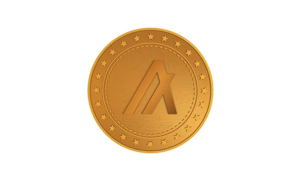 Algorand Algo暗号通貨シンボルは 緑色の画面の背景に金コインを隔離しました アブストラクトコンセプト3Dイラスト — ストック写真