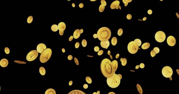 阿尔戈和阿尔戈加密货币金币坠落 可浏览的数字背景 交易和区块链技术的3D无缝循环概念 旋转的金色雨圈抽象动画 — 图库视频影像