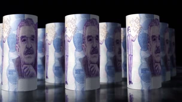 Colombia Pesos Money Roll Loop Animation Камера Рухається Перед Банкнотами — стокове відео