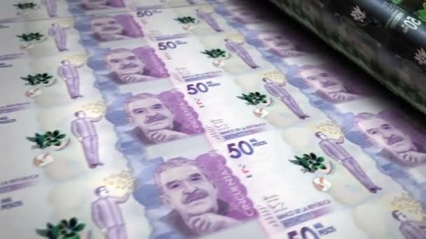 Kolumbie Pesos Peněžní Bankovky Tisknout Rolovací Stroj Smyčka Papírová Cop — Stock video