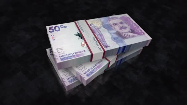 コロンビアペソのお金の山パック ビジネス 金融の概念的背景 50枚のCop銀行券がアニメを — ストック動画