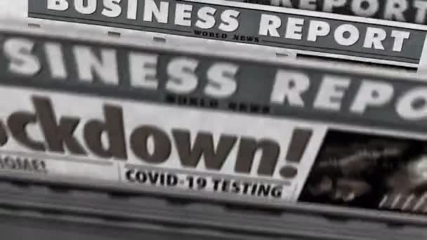 Lockdown Covid Gesloten Economie Bedrijfscrisis Coronavirus Pandemie Dagblad Drukken Abstract — Stockvideo