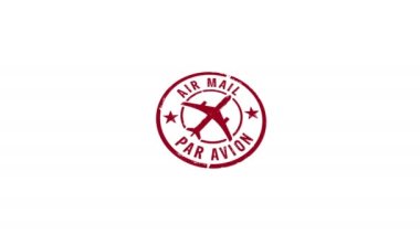 Hava Postası damgası ve el damgası sembolü çarpışması izole edilmiş animasyon. Retro par avion posta teslimatı ve havayolu ekspres posta damgası konsepti. Alfa mat kanalı.
