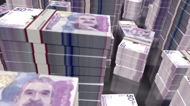 Colombia Pesos Грошові Купюри Цикл Політ Через Cop Банкноти Веж — стокове відео