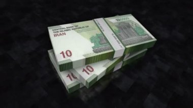 İran Rial para yığını. İran 'da ekonomi, bankacılık, ticaret, kriz, durgunluk, borç ve finansman kavramları. IRR banknotları 3d canlandırmayı destekler.