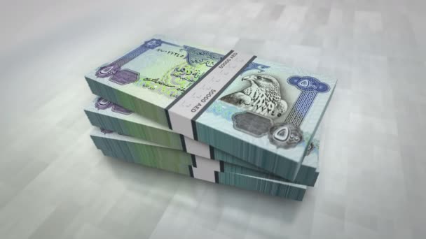 Arabische Emiraten Dirhams Geld Stapel Pack Concept Achtergrond Van Economie — Stockvideo