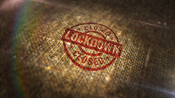 Lockdown Stamp Printed Linen Sack Closed Business Pandemic Quarantine Stay — Stock Photo, Image