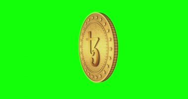 Tezos XTZ açık kaynak, akrandan kripto para birimine yeşil ekran döngüsü üzerinde izole edilmiş altın para. Dönen altın metal döngüsü soyut kavram. 3B döngü kusursuz canlandırma.