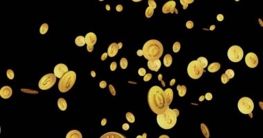 Tezos XTZ, açık kaynak, akrandan akrana, kripto para düşüşü. Döndürülebilir dijital arkaplan. Üç boyutlu dikişsiz döngü engelleme teknolojisi. Dönen altın yağmur döngüsü soyut.