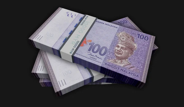 马来西亚Ringgit Money Pack 3D例证 Myr钞票捆堆栈 经济危机 商业成功 税收和债务概念 — 图库照片