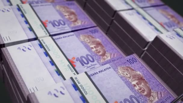 马来西亚林吉特钞票捆扎成圈 Myr的钱堆栈 经济和金融概念 可浏览无缝3D动画 — 图库视频影像