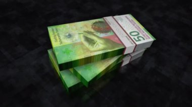 İsviçre Frangı para yığını. İsviçre 'de ekonomi, bankacılık, işletme, kriz, durgunluk, borç ve finans konularının konsepti. CHF banknotları 3d animasyonu istifliyor.
