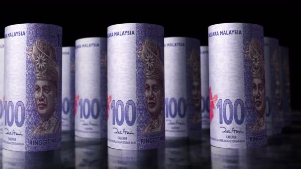 Malajsie Ringgit Peníze Rolls Smyčka Animace Kamera Pohybuje Před Valícími — Stock video