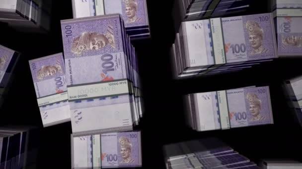Maleisië Ringgit Money Pack Loop Vlucht Myr Bankbiljetten Stapelt Zich — Stockvideo