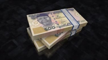 Nijerya Naira para yığını. Ekonomi, bankacılık, iş, kriz, durgunluk, borç ve Nijerya 'daki finansman kavramları. NGN banknotları 3D animasyon dizer.