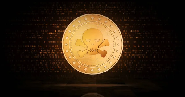 Piratkopiering Dödskalle Skakning Symbol Attack Och Brott Guld Mynt Grön — Stockfoto