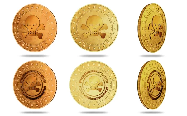 Piracy Skull Haking Symbol Cyber Attack Crime Isolated Gold Coin — Stockfoto