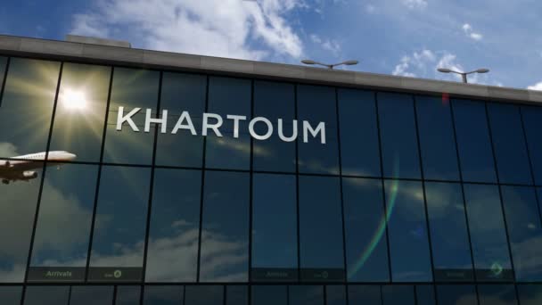 Plane Landing Khartoum Sudan Rendering Animation Arrival City Glass Airport — Video Stock