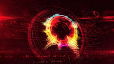 Ses spektrumu ses tonu işareti konsepti, radyo ses dalgası ve disko müziği ses kaydı sinyali. Fütürist 3d görüntüleme.