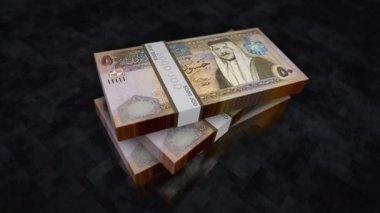Jordan Dinar para yığını. Ekonomi, bankacılık, iş, kriz, durgunluk, borç ve finans konularının kavramı. JOD banknotları 3D animasyon dizer.