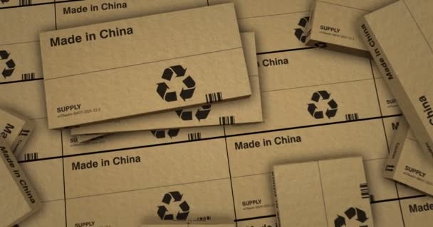 中国製のボックス生産ライン 中国の製造と配達 製品工場と輸出 アブストラクト背景コンセプト3Dレンダリングアニメーション — ストック動画