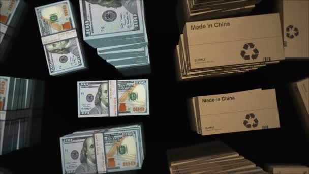 Made China Box Line Usa Dollar Money Bundle Stacks Export — Video Stock