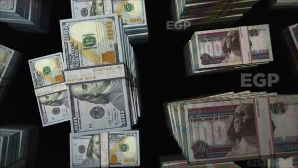 Amerikaanse Dollar Egypte Pond Geld Wisselen Bankbiljetten Pakken Bundel Begrip — Stockvideo