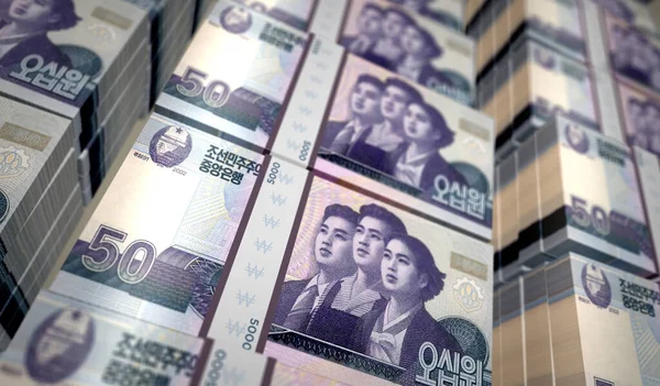North Korea Won Money Pack Illustration Англійською Kpw Купюри Пучки — стокове фото
