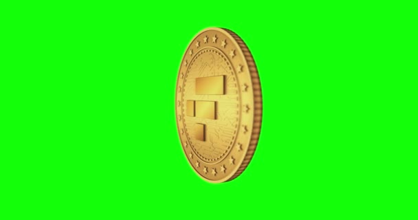 Ftx Nft Bahamas 点对点 平台加密货币隔离金币绿色屏幕易碎背景 旋转的金金属圈抽象概念 3D循环无缝动画 — 图库视频影像