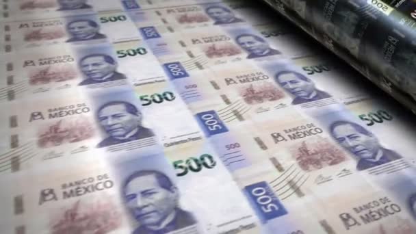 Mexico Pesos Money Banknotes Printing Roll Machine Loop Paper Mxn — Vídeo de Stock