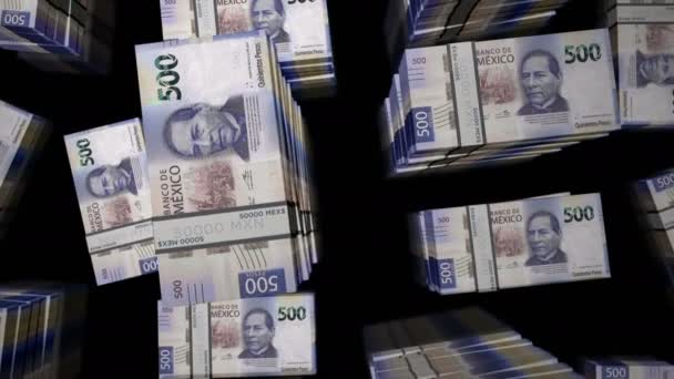 México Pesos Billetes Dinero Paquetes Bucle Vuelo Sobre Las Torres — Vídeo de stock