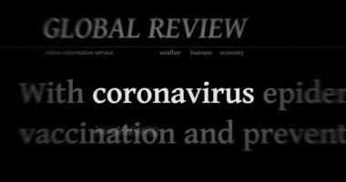 Uluslararası medyada Coronavirus covid salgın krizi ile ilgili manşet haberleri. Ekranlarda yayınlanan web haber başlıklarının soyut konsepti. Kusursuz ve döngülü animasyon.