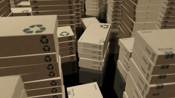 Entrega Reciclagem Caixa Produção Linha Fabricação Fábrica Produtos Exportação Abstrato — Vídeo de Stock