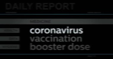 Uluslararası medyada Coronavirus covid salgın krizi ile ilgili manşet haberleri. Gürültü görüntüleme döngüsünde yayınlanan haber başlıklarının soyut konsepti. TV arızası efekti pürüzsüz ve döngülü animasyon.