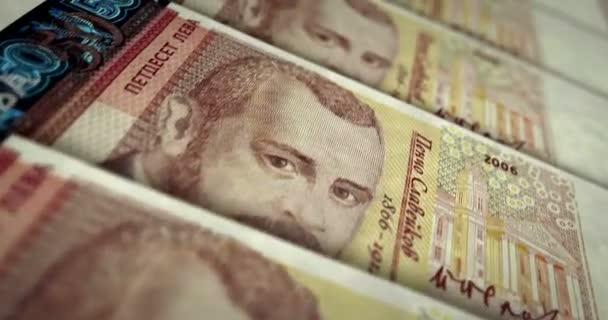保加利亚列弗现钞循环 Bgn货币纹理 债务和金融的概念 转移到字条上可浏览无缝3D动画 — 图库视频影像