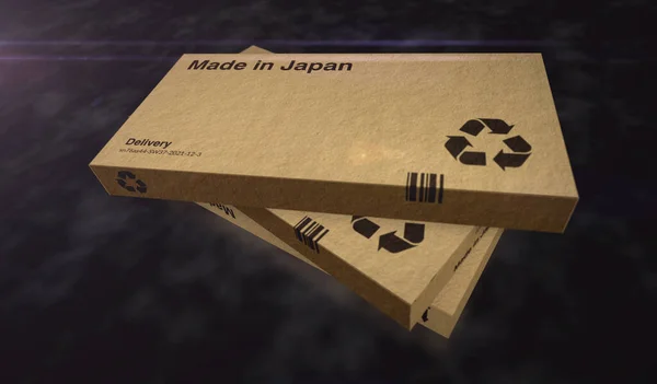 日本製の箱製造ライン 中国の製造と配達 製品工場と輸出 アブストラクトコンセプト3Dレンダリングイラスト — ストック写真