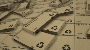 Made in Japan box production line. Manufacturing and delivery. Product factory and export. Abstract background concept 3d rendering animation.