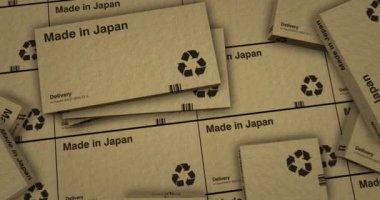 Made in Japan box production line. Manufacturing and delivery. Product factory and export. Abstract background concept 3d rendering animation.