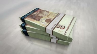 Bulgaria leva money pile pack. Concept background of economy, banking, business, crisis, recession, debt and finance. 50 BGN banknotes stacks 3d animation.