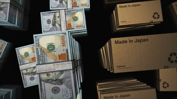 Made Japan Box Line Ηπα Δολάριο Στοίβες Δέσμη Χρημάτων Εξαγωγή — Φωτογραφία Αρχείου