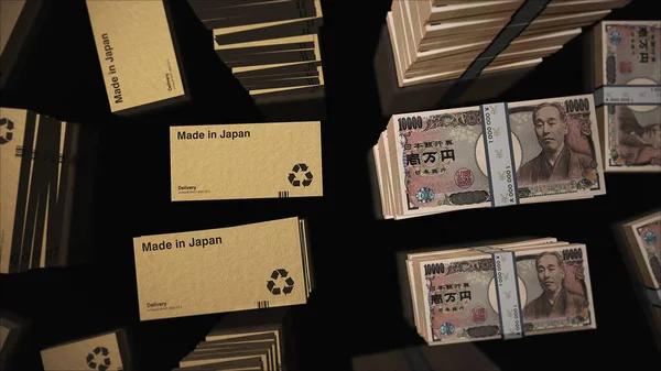 Fabriqué Japon Ligne Boîte Avec Des Piles Paquet Argent Yen — Photo