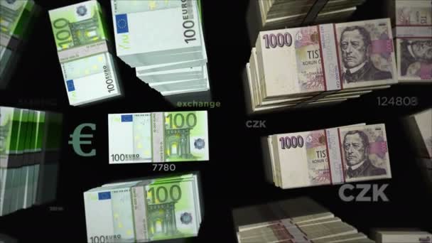 Měnová Burza Euro Koruna Papírové Bankovky Balí Balík Pojetí Obchodu — Stock video