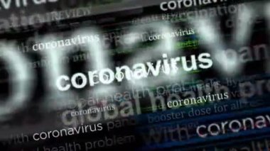 Uluslararası medyada Coronavirus covid salgın krizi ile ilgili manşet haberleri. Gürültü görüntüleme döngüsünde yayınlanan haber başlıklarının soyut konsepti. TV arızası efekti pürüzsüz ve döngülü animasyon.