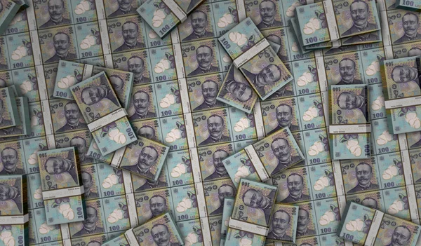 罗马尼亚语列印3D插图 Ron钞票打印 罗马尼亚的金融 经济危机 商业成功 税收和债务概念 — 图库照片