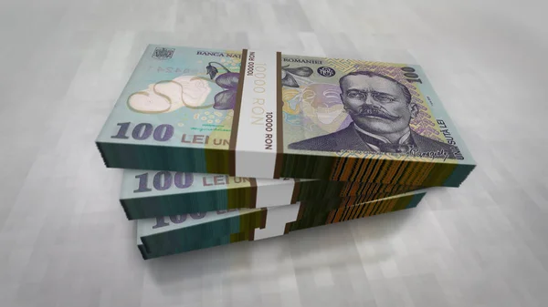 Romanian Lei Money Pack Illustration Ron Banknote Bundle Stacks Concept — Stock Photo, Image